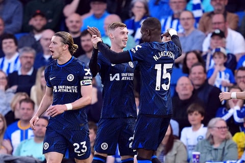 Cole Palmer celebrates scoring the opening goal